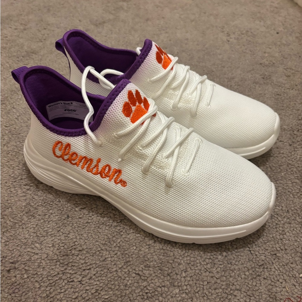 White and Purple Clemson Sneakers